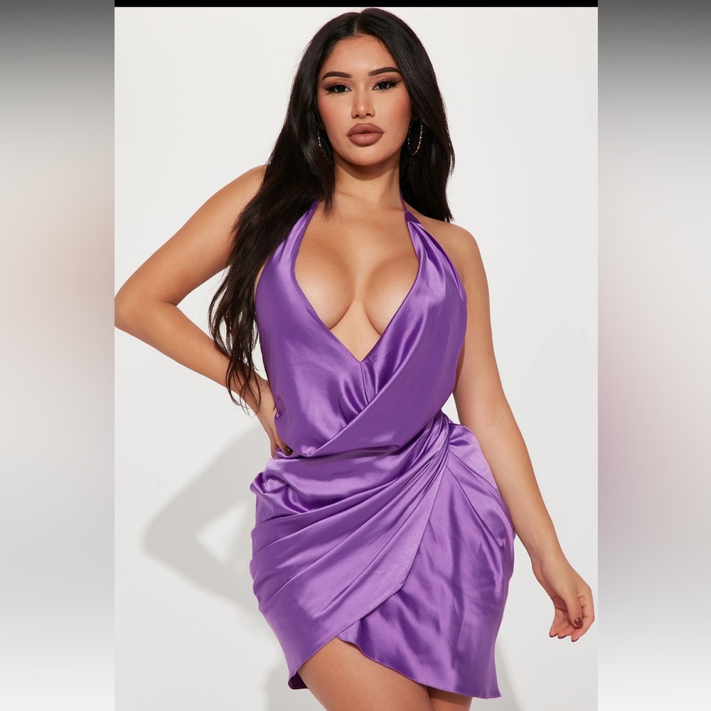 Fashion Nova Dinner Views Satin Mini Dress - Purple